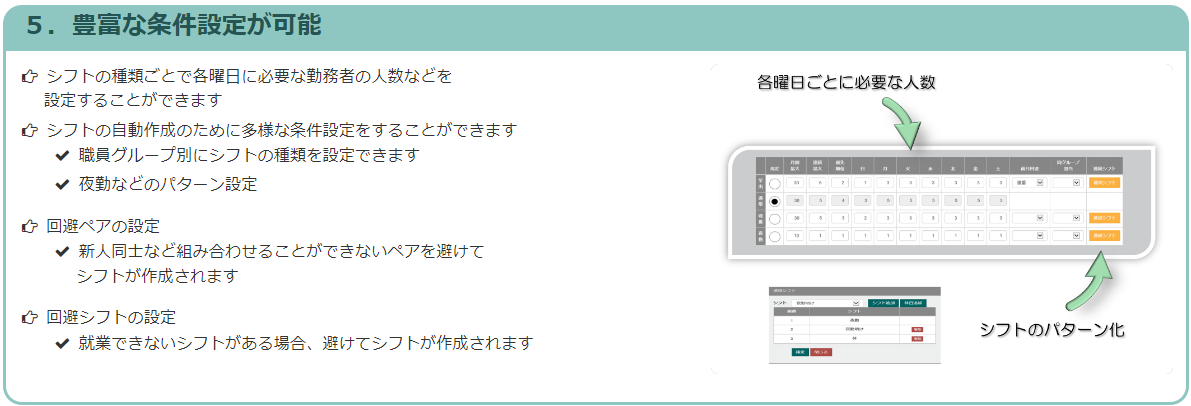 豊富な条件設定が可能